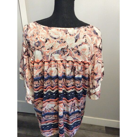 Boho Butterfly Sleeves Tunic Lace Plus size 1X Floral Stretch - Picture 4 of 5